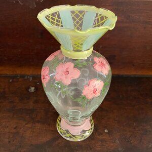 Hand Painted Flowers Little Glass Vase vintage by artist Tracy Porter
